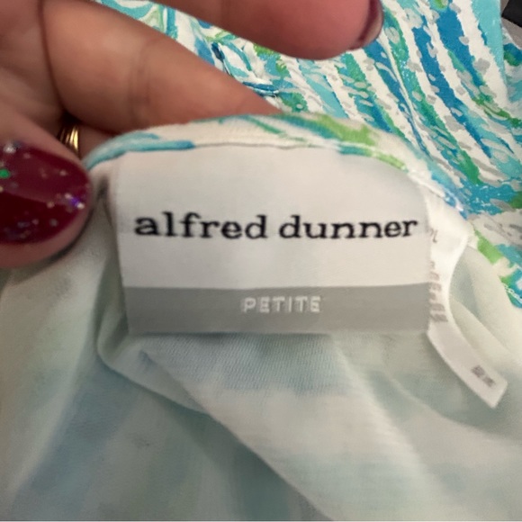 Alfred Dunner petite white blue green crossover stripes lattice lined tee Size L - Picture 5 of 12